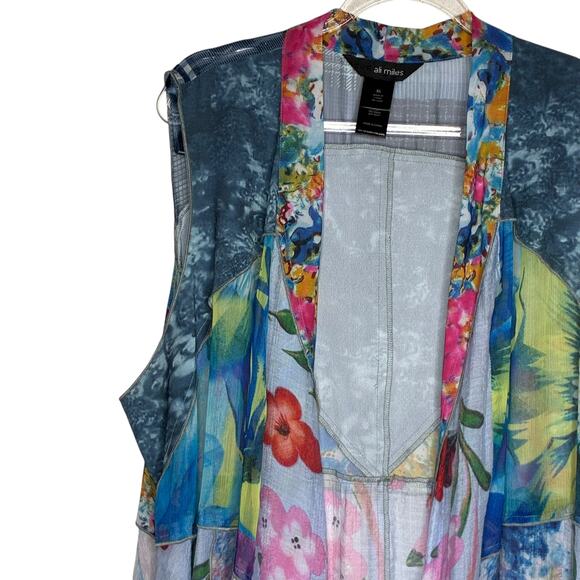 Ali Miles Women NWT Size XL Duster Vest Open Front Sheer Sleeveless Mixed Media - Picture 2 of 9